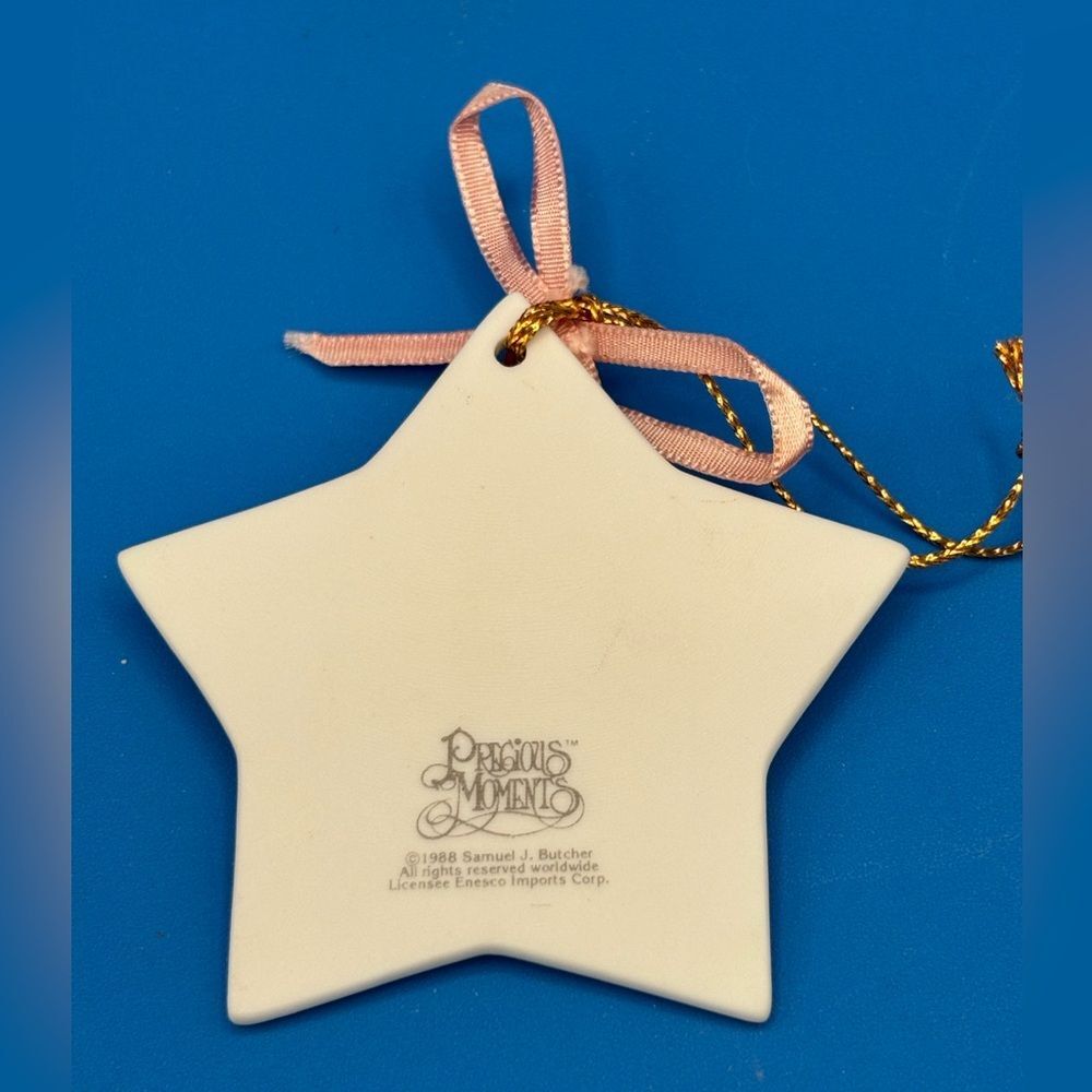 Vtg Precious Moments Bisque Porcelain Star Christmas Ornaments-3-Religious - Picture 9 of 12